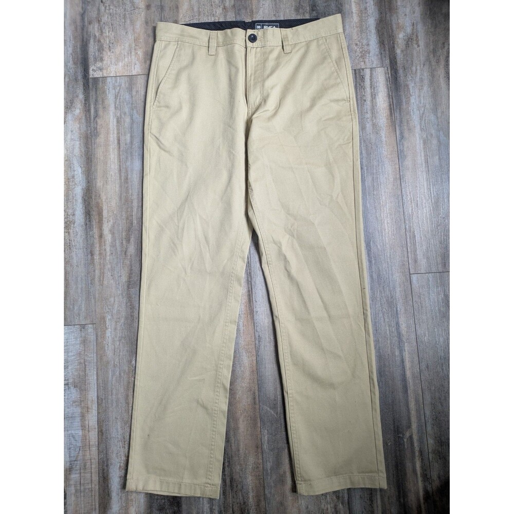 RVCA Pants Chino Khaki Men's Size 33x31 Flat Front 33 X 31 EUC Tan